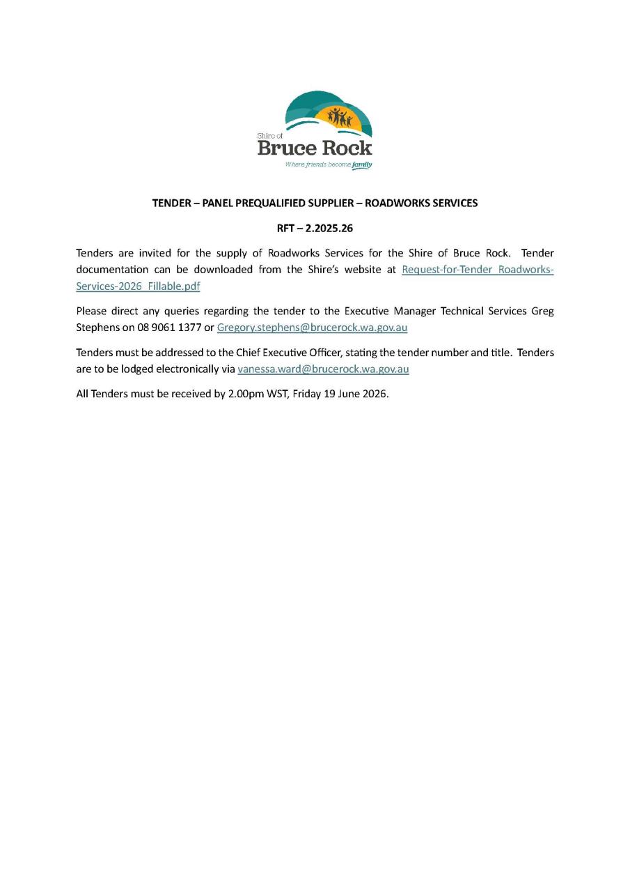Request for Tender - Panel Prequalified Supplier - Roadworks Suppler
