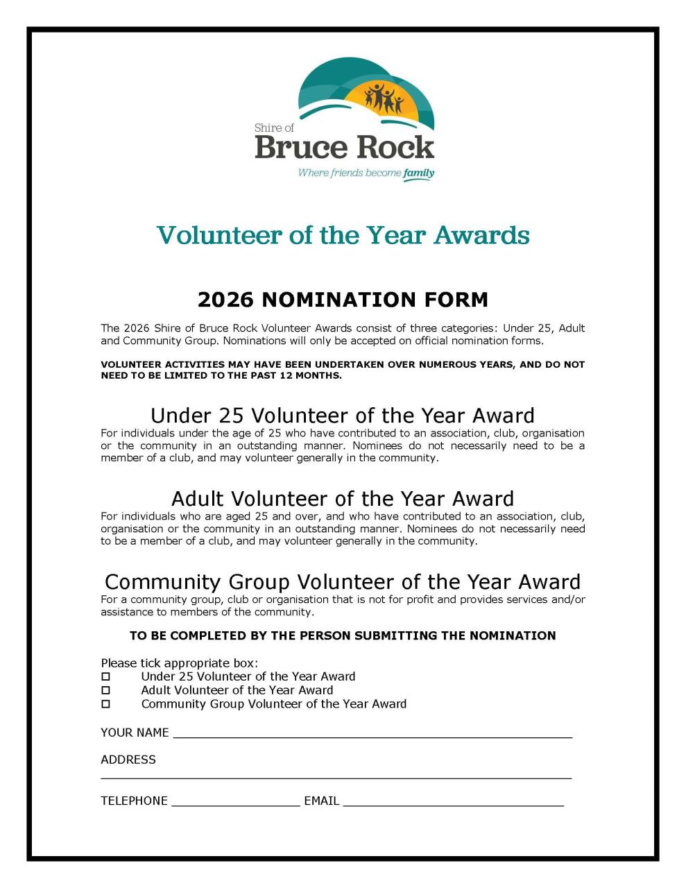 Volunteer of the Year Nomination Form