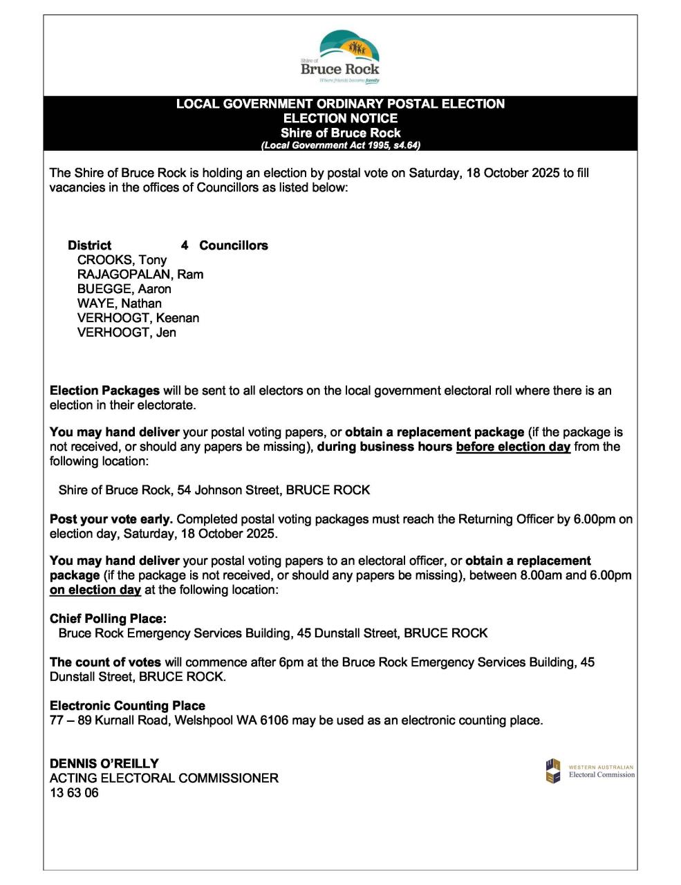 Shire of Bruce Rock - Election Notice