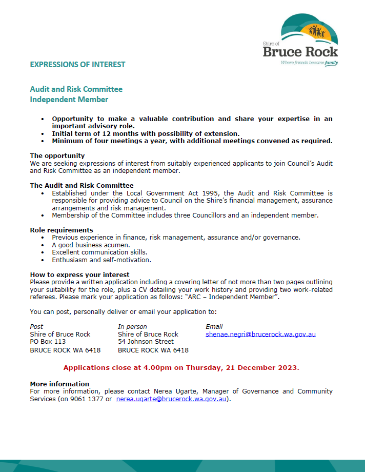 Expression of Interest- Audit and Risk Committee Independent Member
