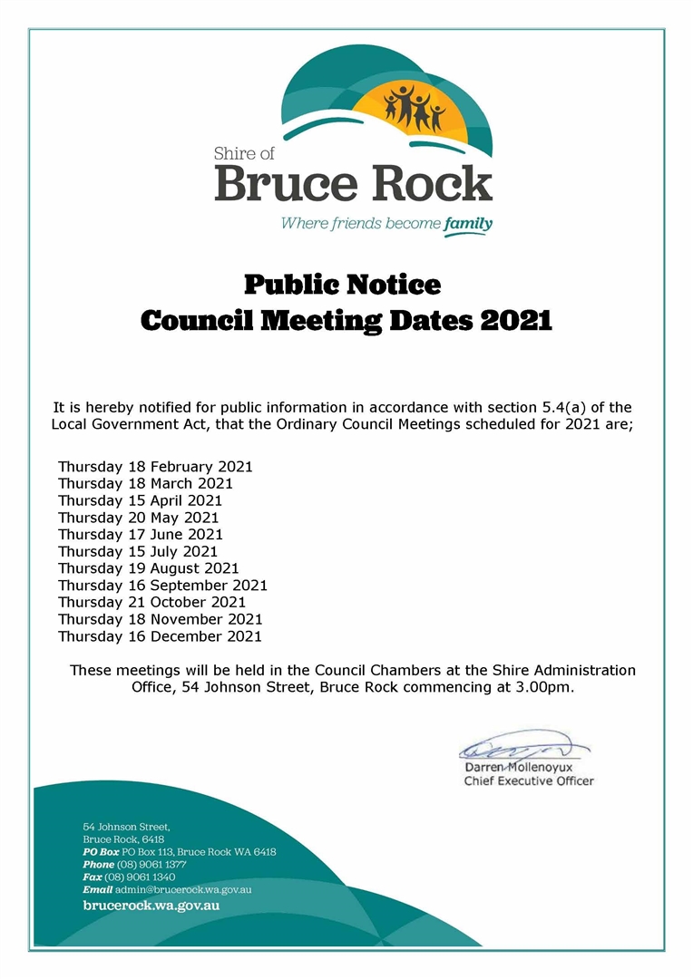 2021 Council Meeting Dates