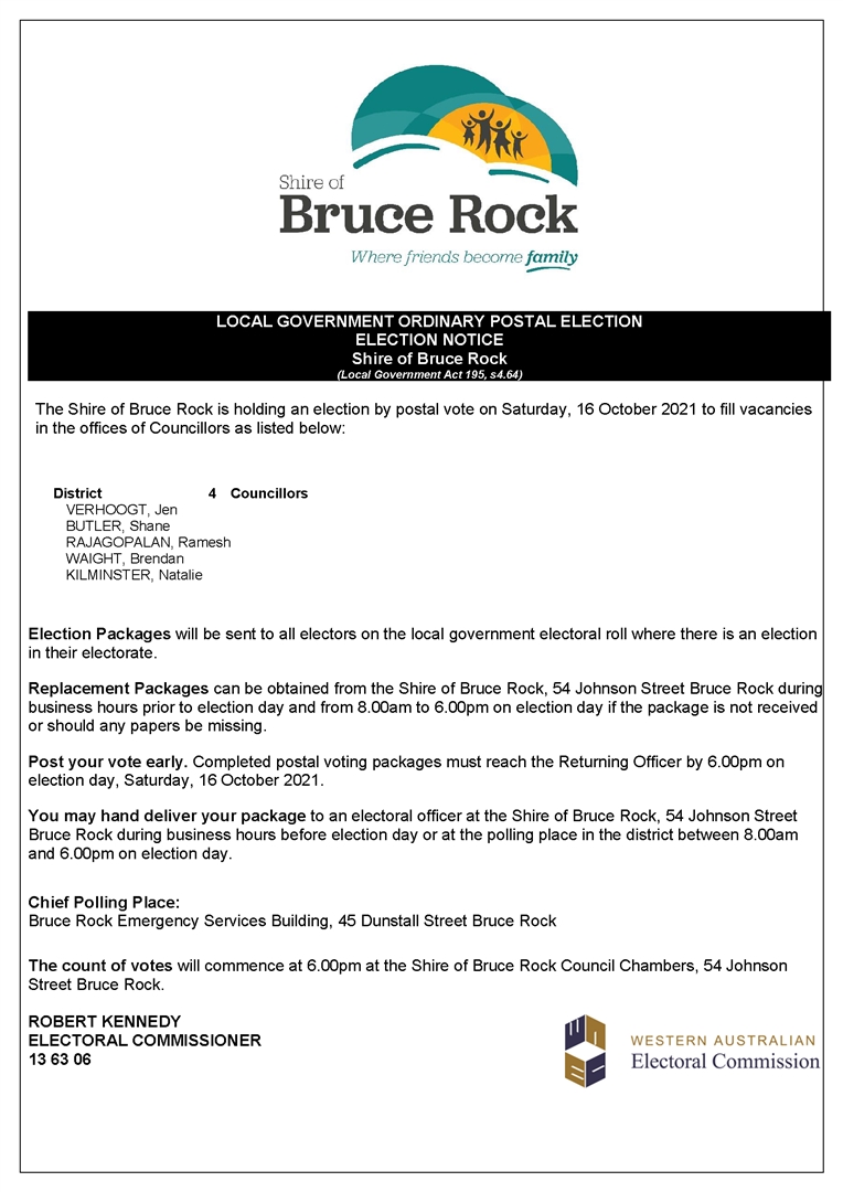 Shire of Bruce Rock Election Notice Notice Board A4 ORDINARY
