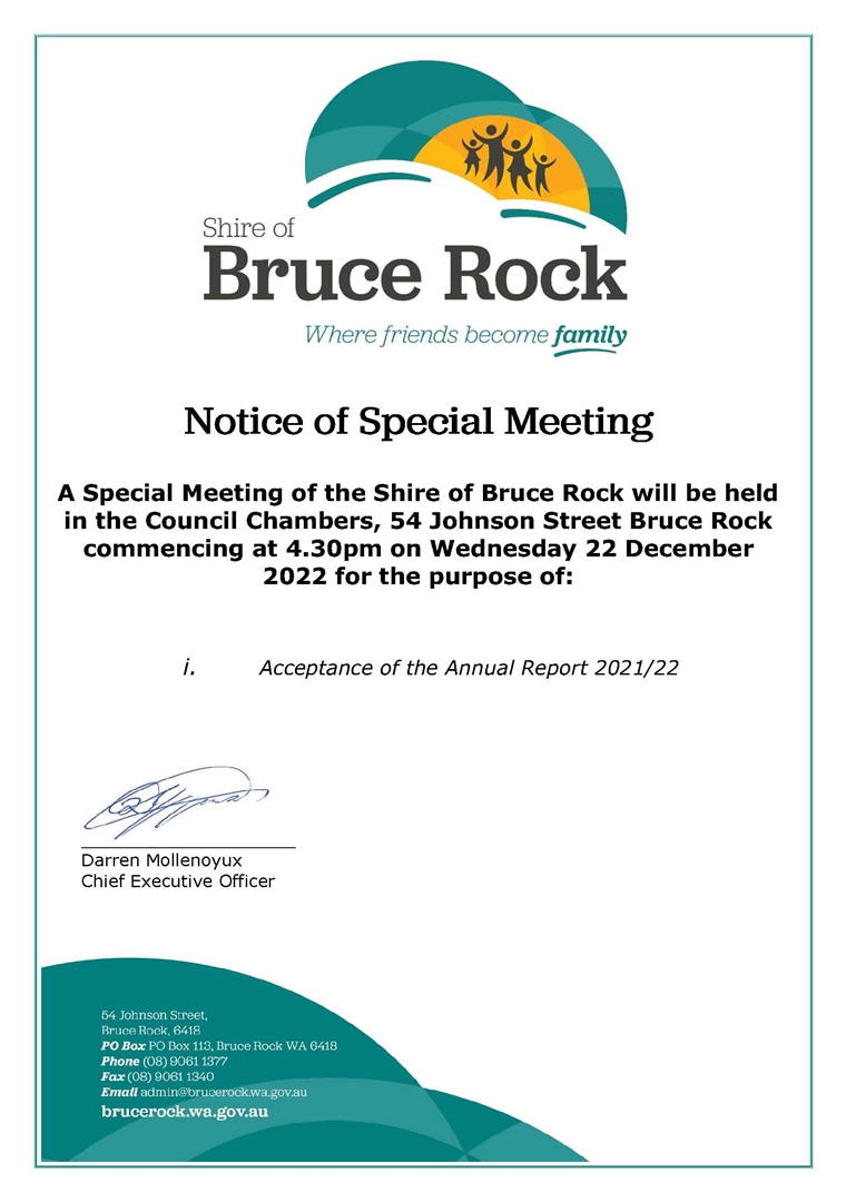 Notice of Special Council Meeting December 2022