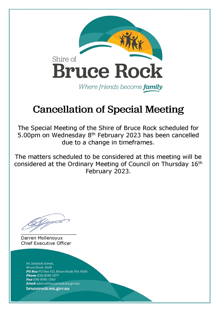 Cancellation of Special Council Meeting February 2023