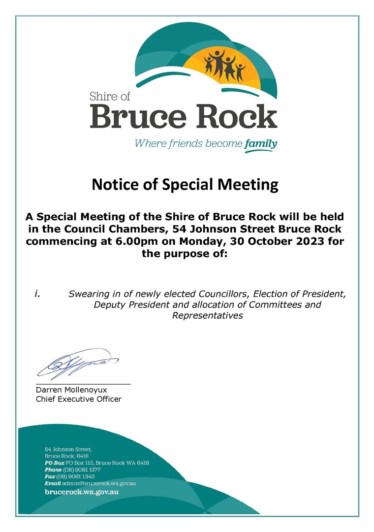 Notice of Special Council Meeting Following Election 2023
