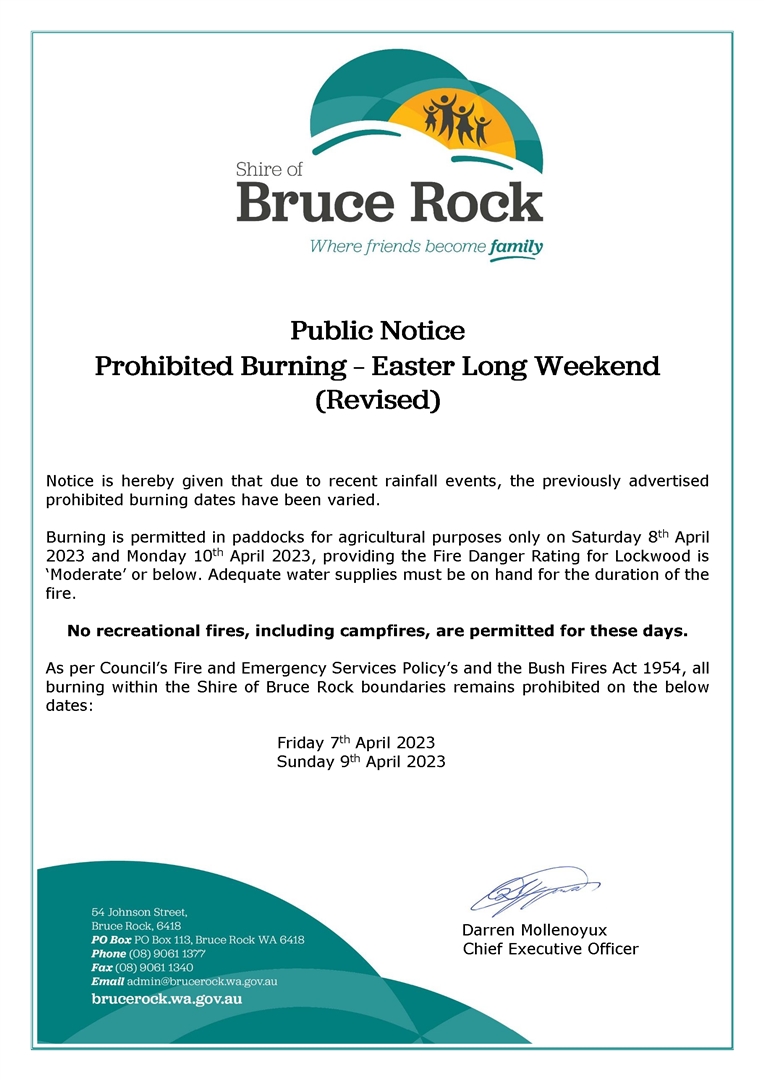 Public Notice for Prohibited Easter Burning Updated