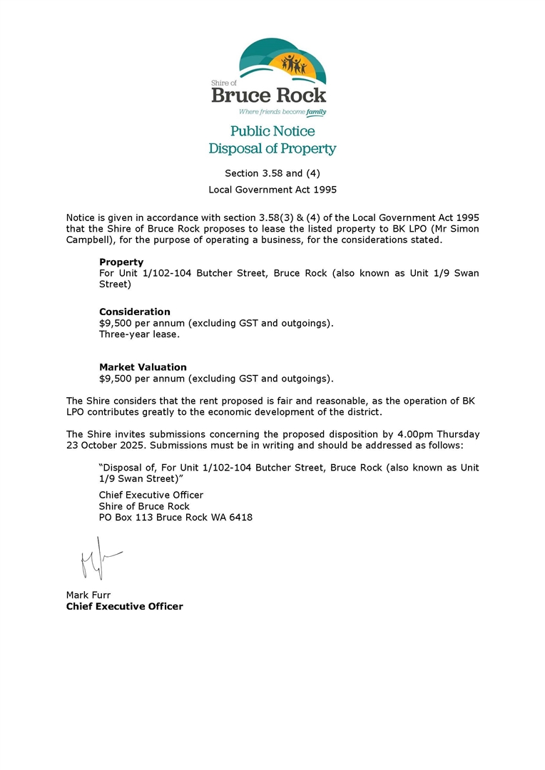 Disposal of Property Swan Street