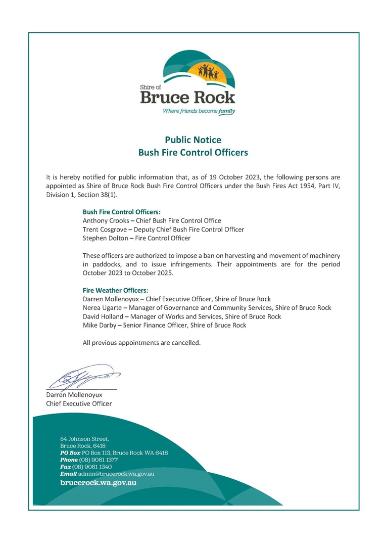 Notice Appointment of Fire Control Officers 2023