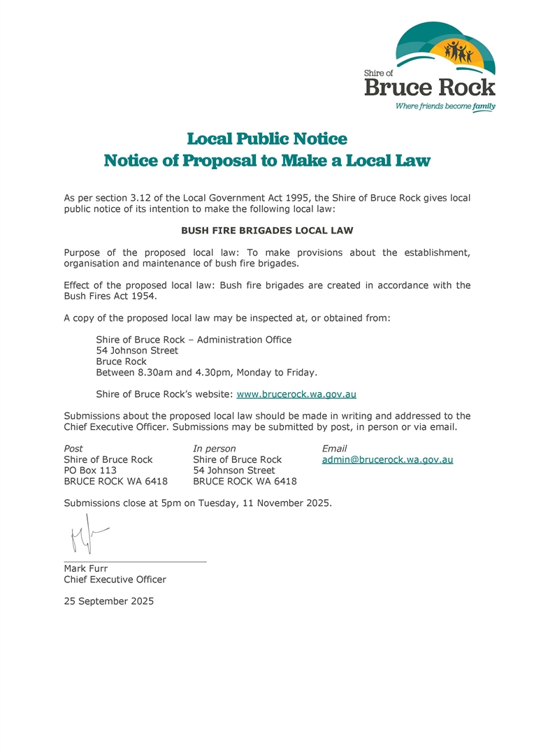 Notice of Proposal to Make a Local Law
